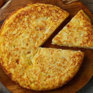 Spanish omelette with potatoes and onion, typical Spanish cuisine. Tortilla espanola.